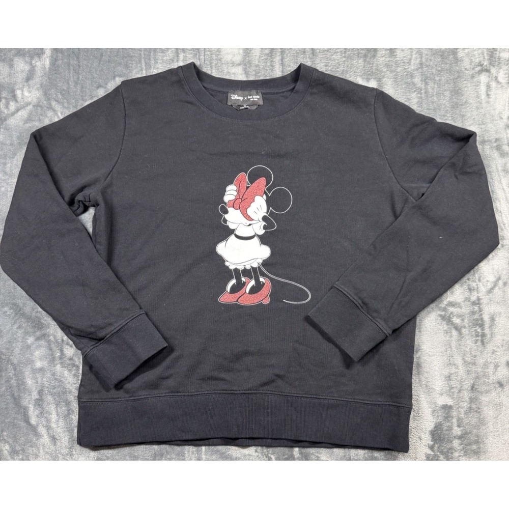 Disney x Kate Spade Minnie Mouse Sweatshirt Women M Black Red Glitter Crewneck